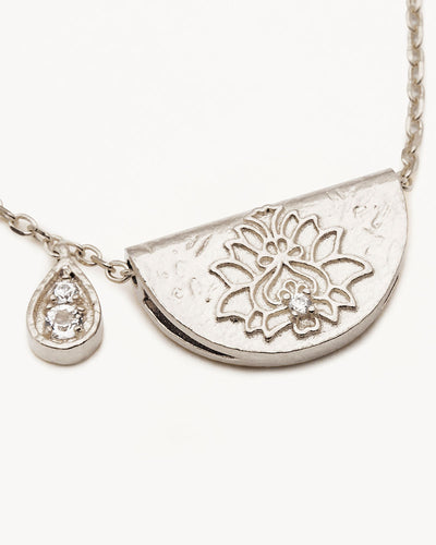 By Charlotte Lotus Birthstone Necklace (April - White Topaz), Silver