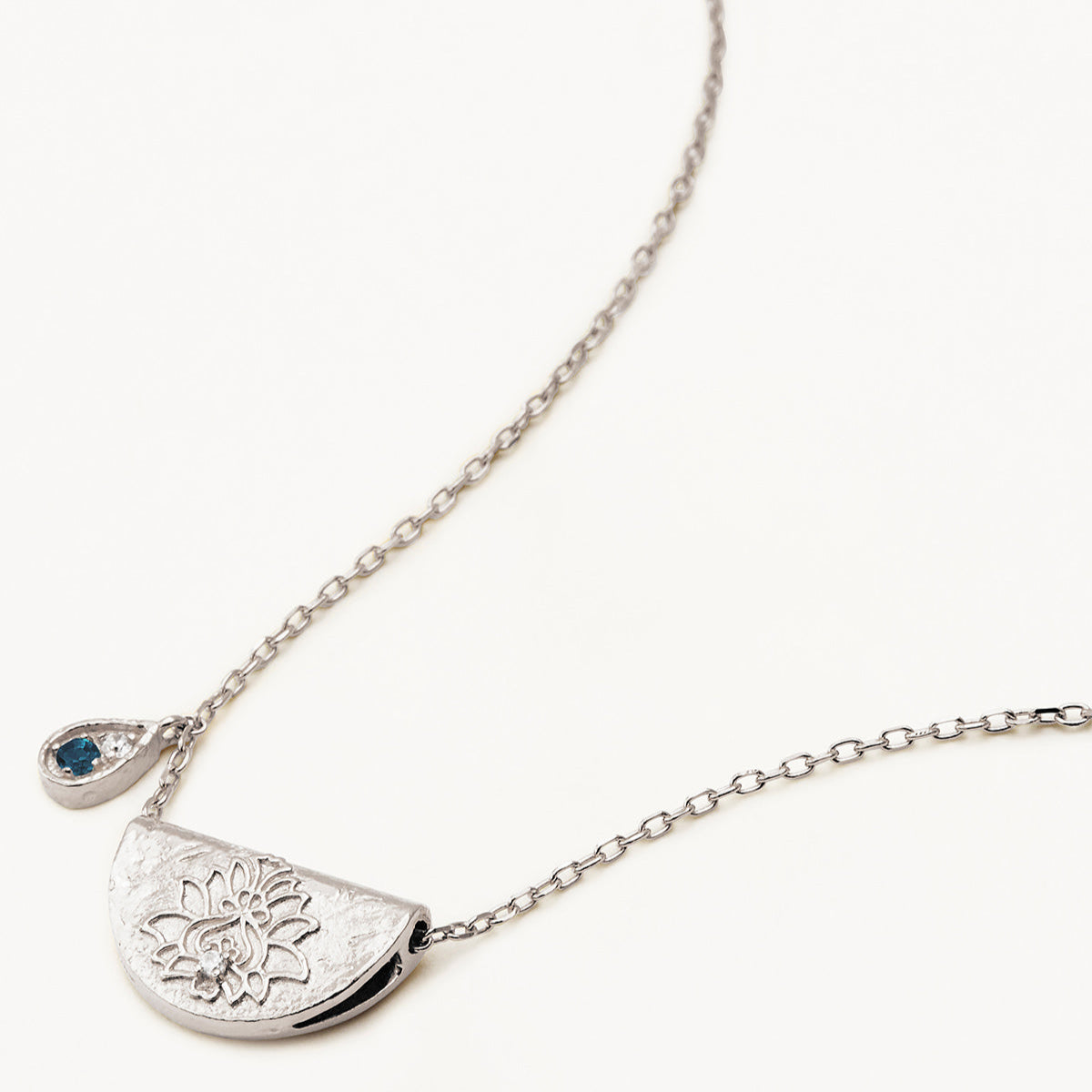 By Charlotte Lotus Birthstone Necklace (December - Blue Topaz), Silver