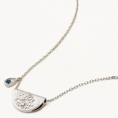 By Charlotte Lotus Birthstone Necklace (December - Blue Topaz), Silver