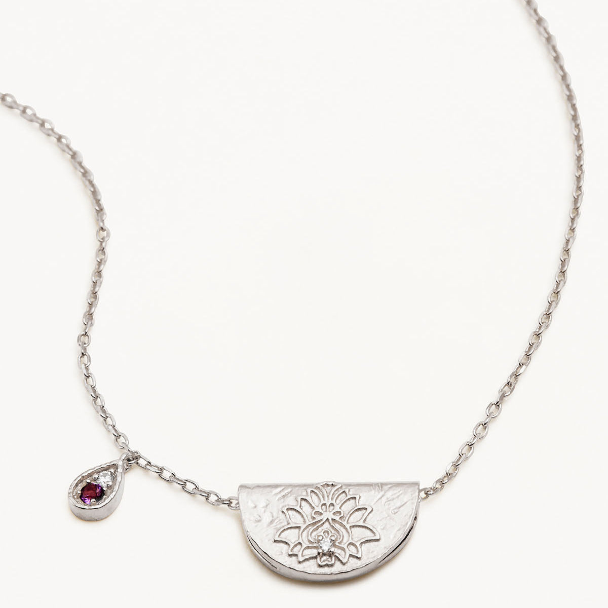 By Charlotte Lotus Birthstone Necklace (February - Amethyst), Silver