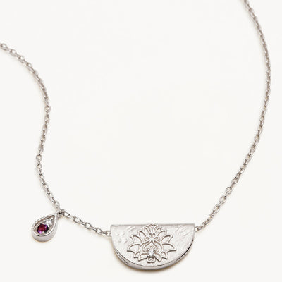 By Charlotte Lotus Birthstone Necklace (February - Amethyst), Silver