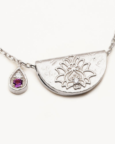By Charlotte Lotus Birthstone Necklace (February - Amethyst), Silver