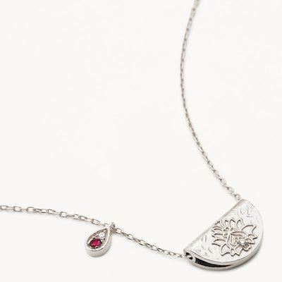 By Charlotte Lotus Birthstone Necklace (July - Ruby), Silver