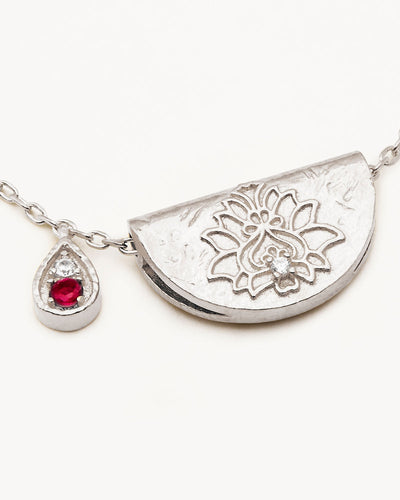 By Charlotte Lotus Birthstone Necklace (July - Ruby), Silver