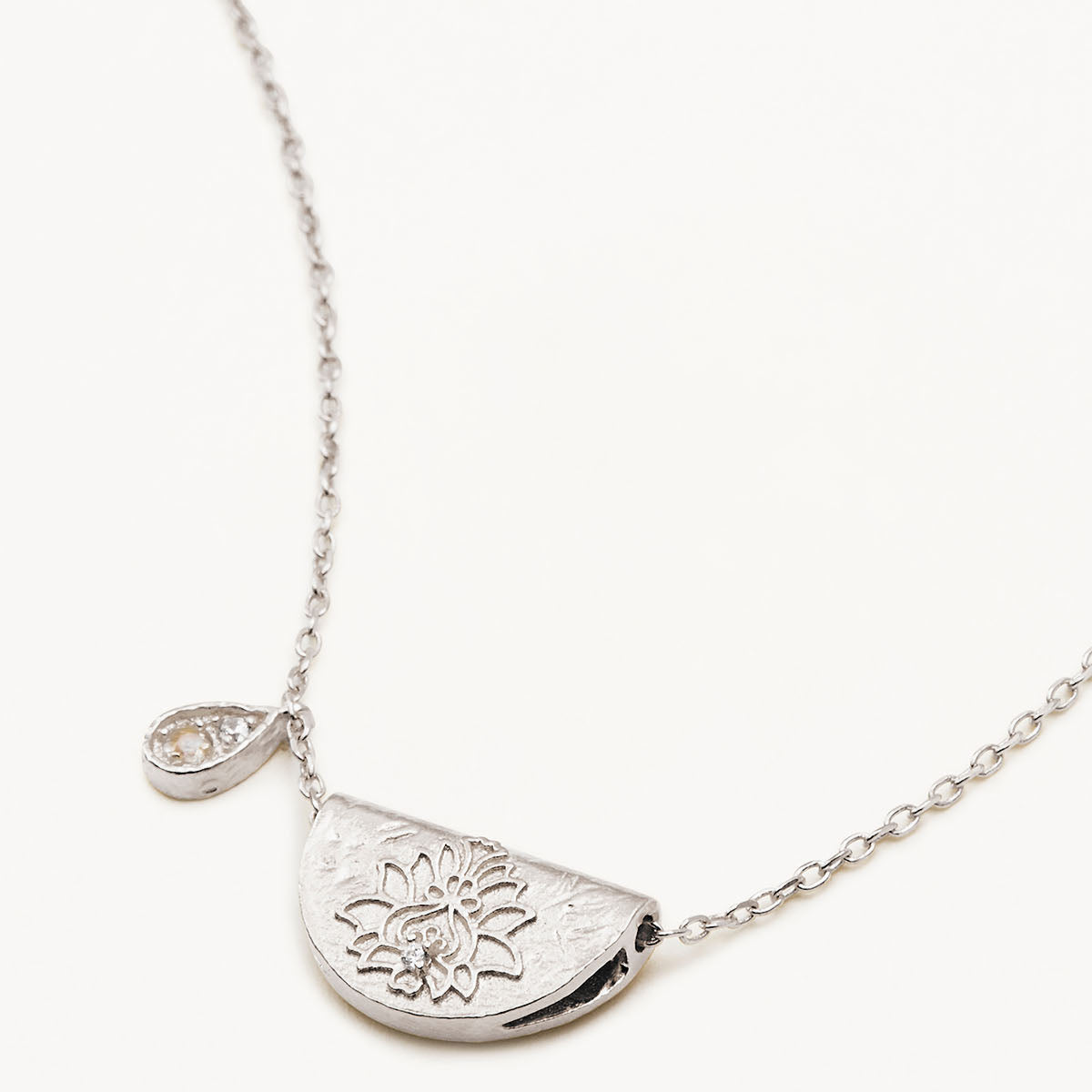 By Charlotte Lotus Birthstone Necklace (June - Moonstone), Silver