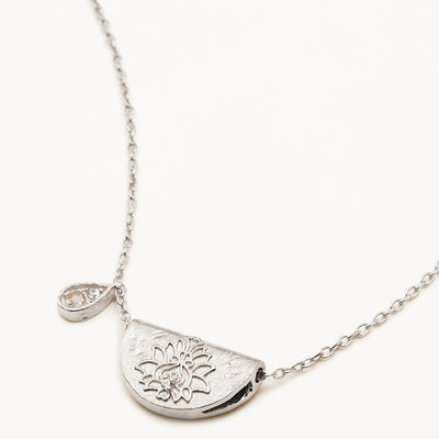 By Charlotte Lotus Birthstone Necklace (June - Moonstone), Silver