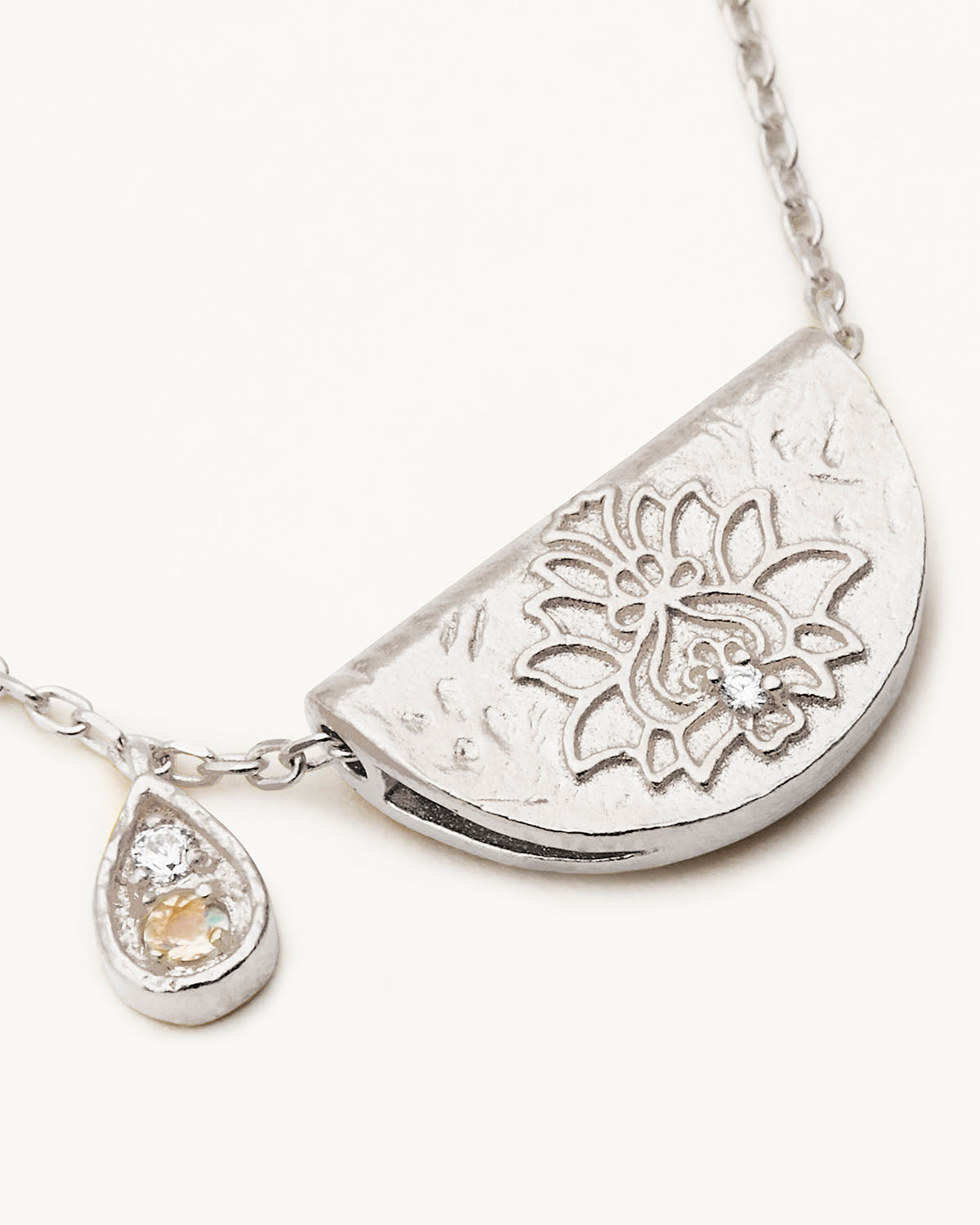 By Charlotte Lotus Birthstone Necklace (June - Moonstone), Silver