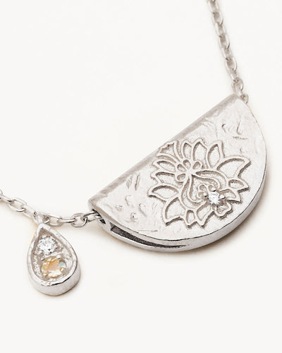 By Charlotte Lotus Birthstone Necklace (June - Moonstone), Silver