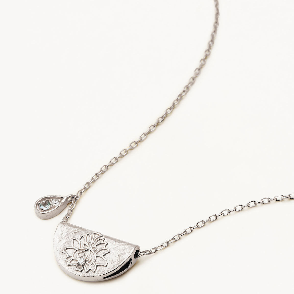 By Charlotte Lotus Birthstone Necklace (March - Aquamarine), Silver
