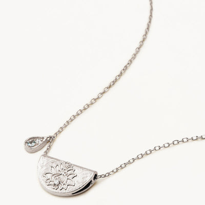 By Charlotte Lotus Birthstone Necklace (March - Aquamarine), Silver