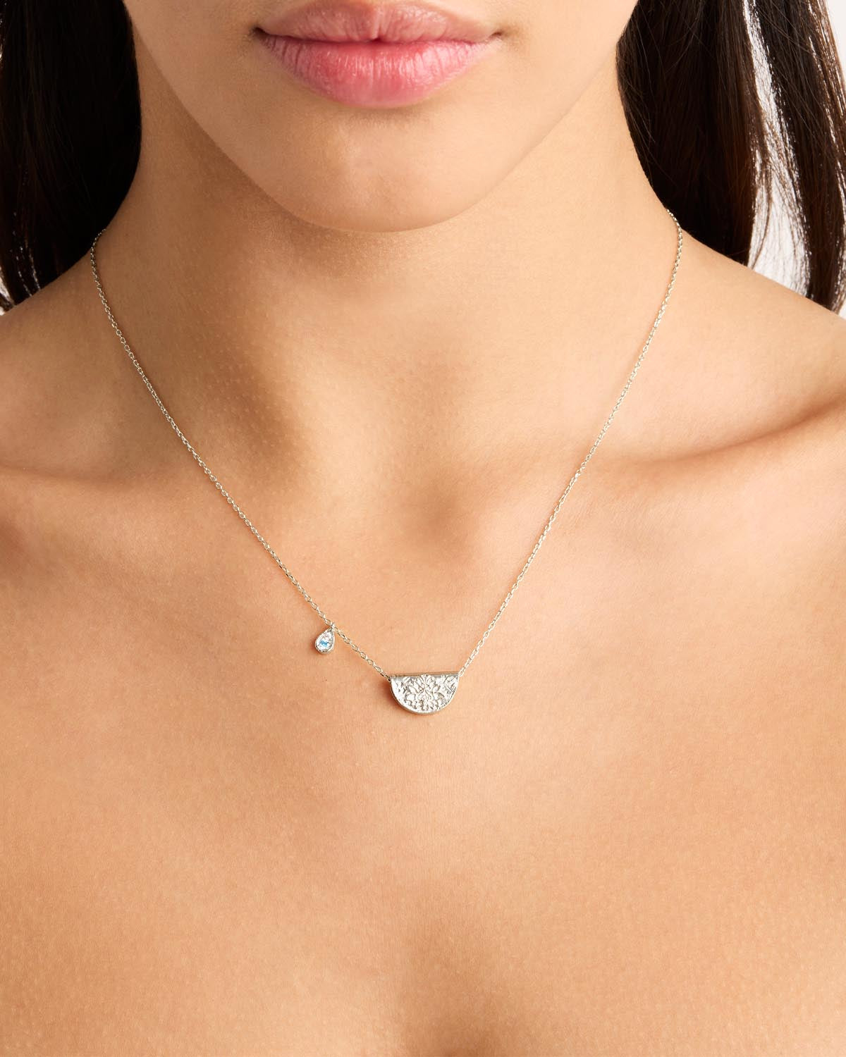 By Charlotte Lotus Birthstone Necklace (March - Aquamarine), Silver