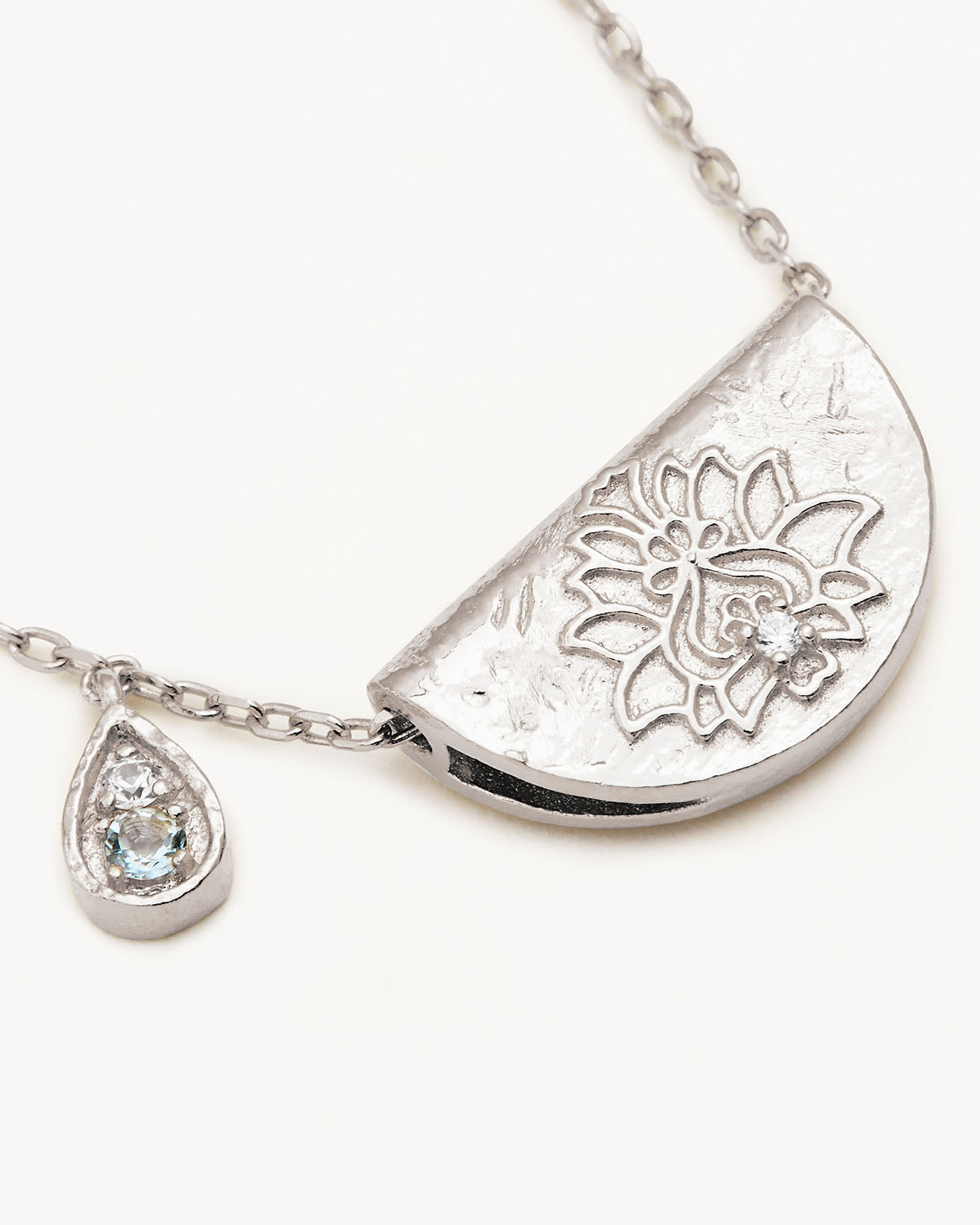 By Charlotte Lotus Birthstone Necklace (March - Aquamarine), Silver