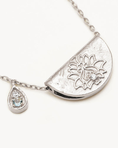 By Charlotte Lotus Birthstone Necklace (March - Aquamarine), Silver