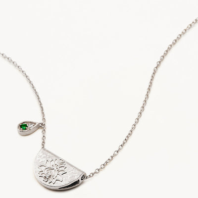 By Charlotte Lotus Birthstone Necklace (May - Emerald), Silver