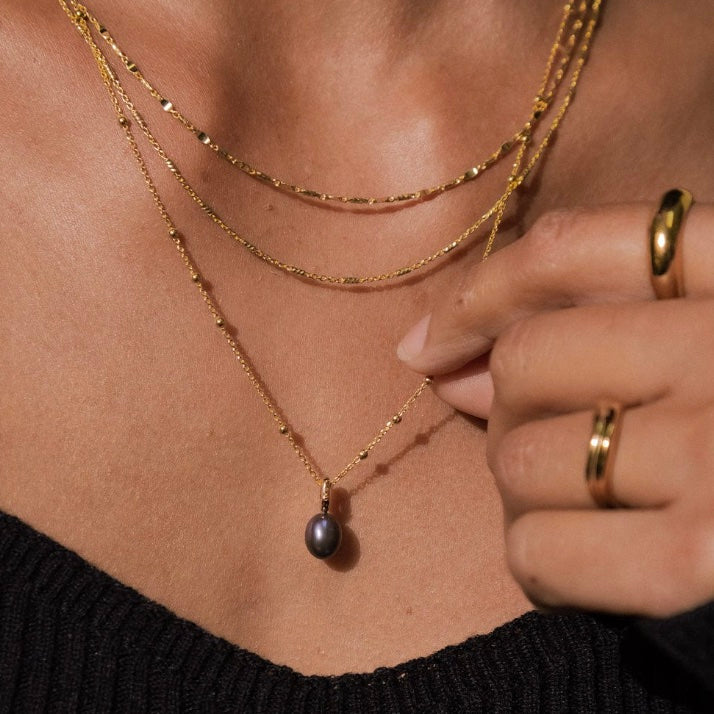 Daisy London Baroque Black Pearl Pendant Necklace, Gold