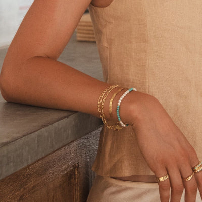 Daisy London Pearl Turquoise Beaded Bracelet, Gold