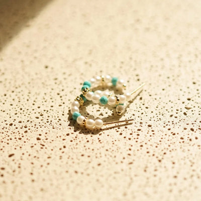 Daisy London Pearl Turquoise Midi Hoop Earrings, Gold