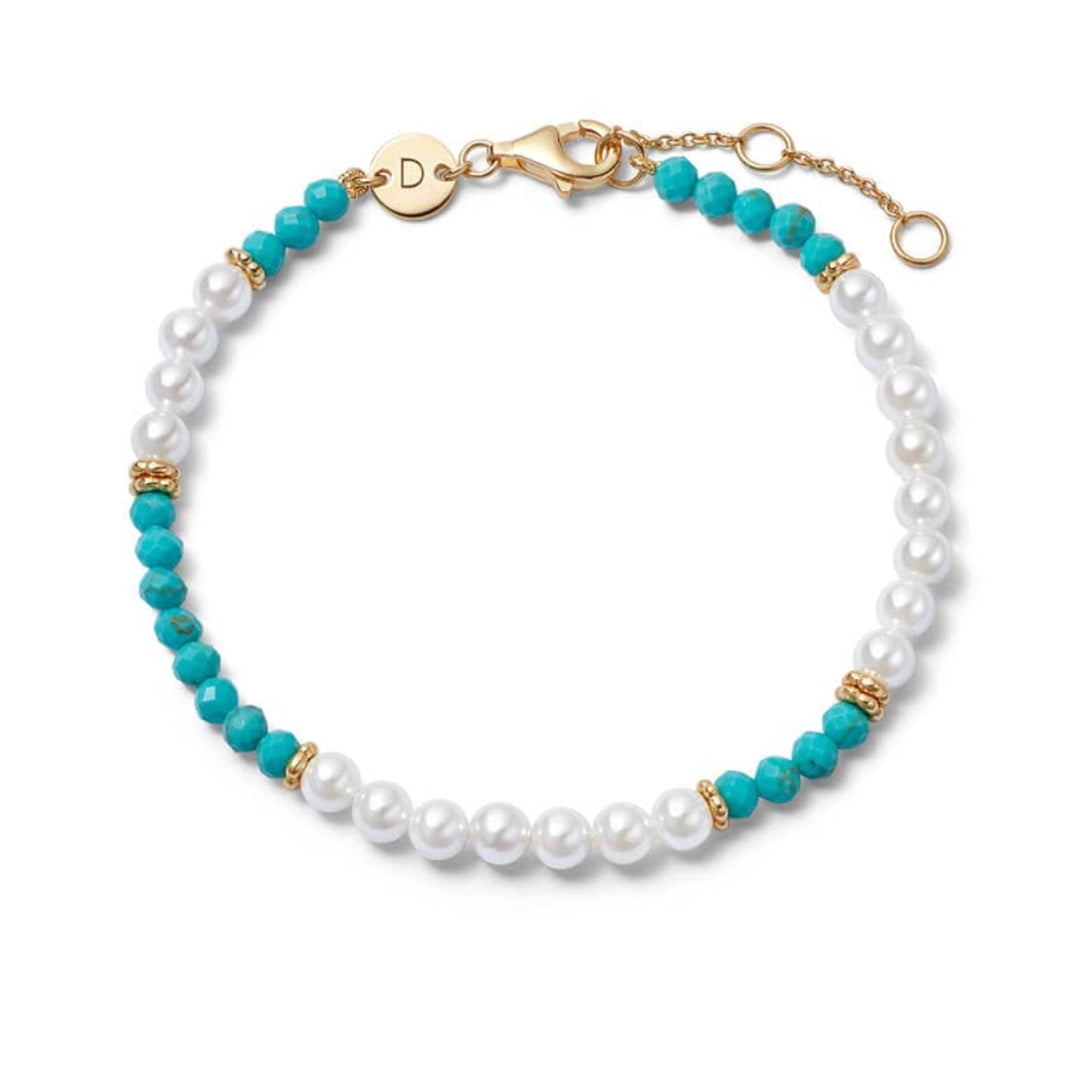 Daisy London Pearl Turquoise Beaded Bracelet, Gold