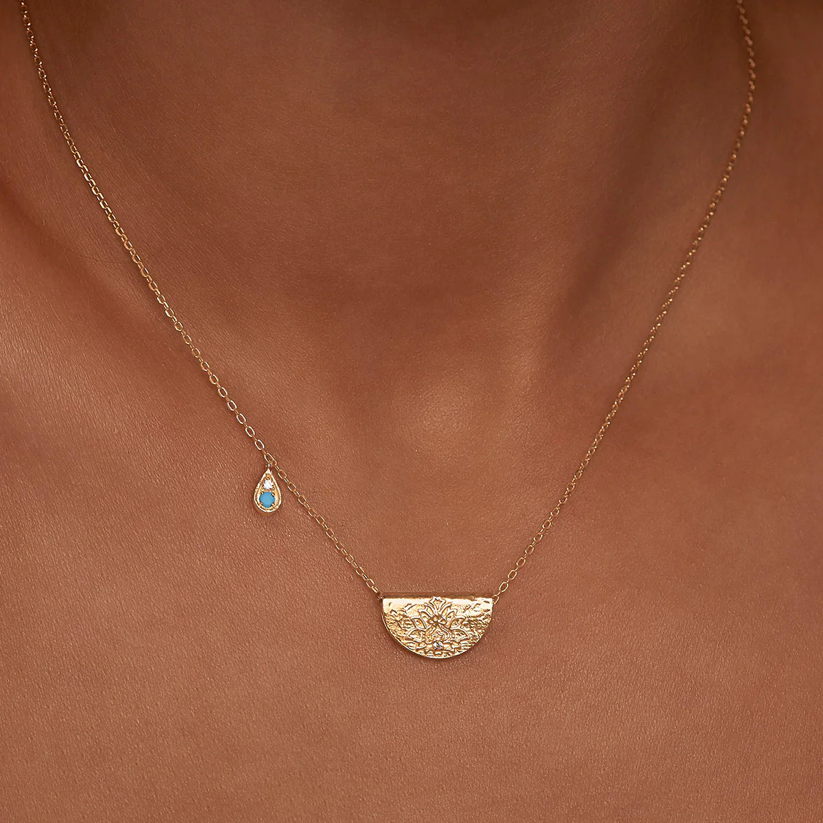 By Charlotte Turquoise Lotus Birthstone Necklace (December), Gold