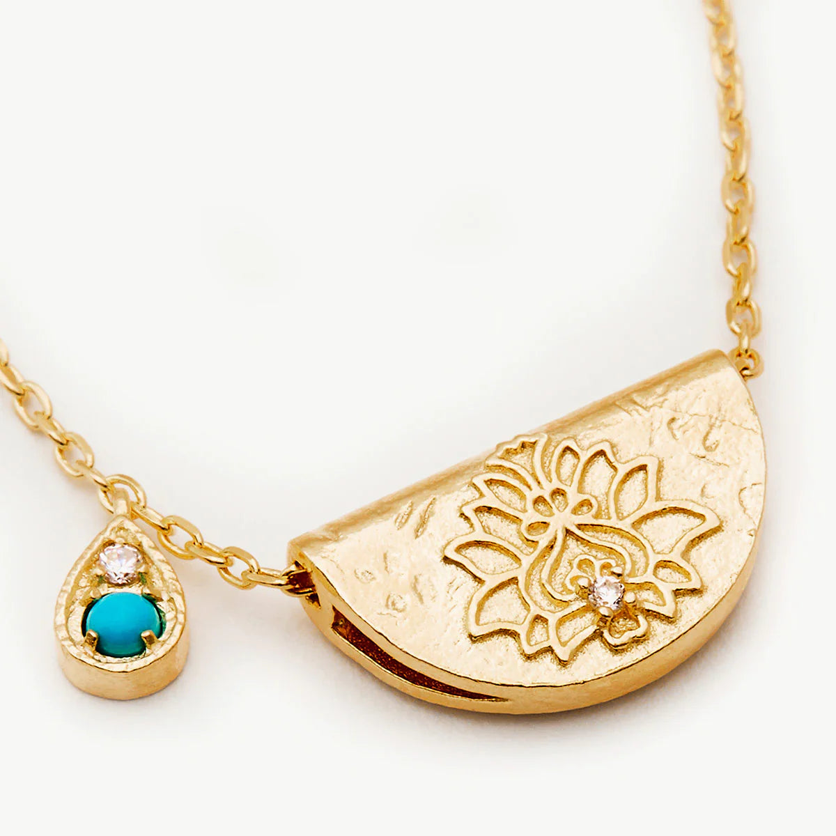 By Charlotte Turquoise Lotus Birthstone Necklace (December), Gold