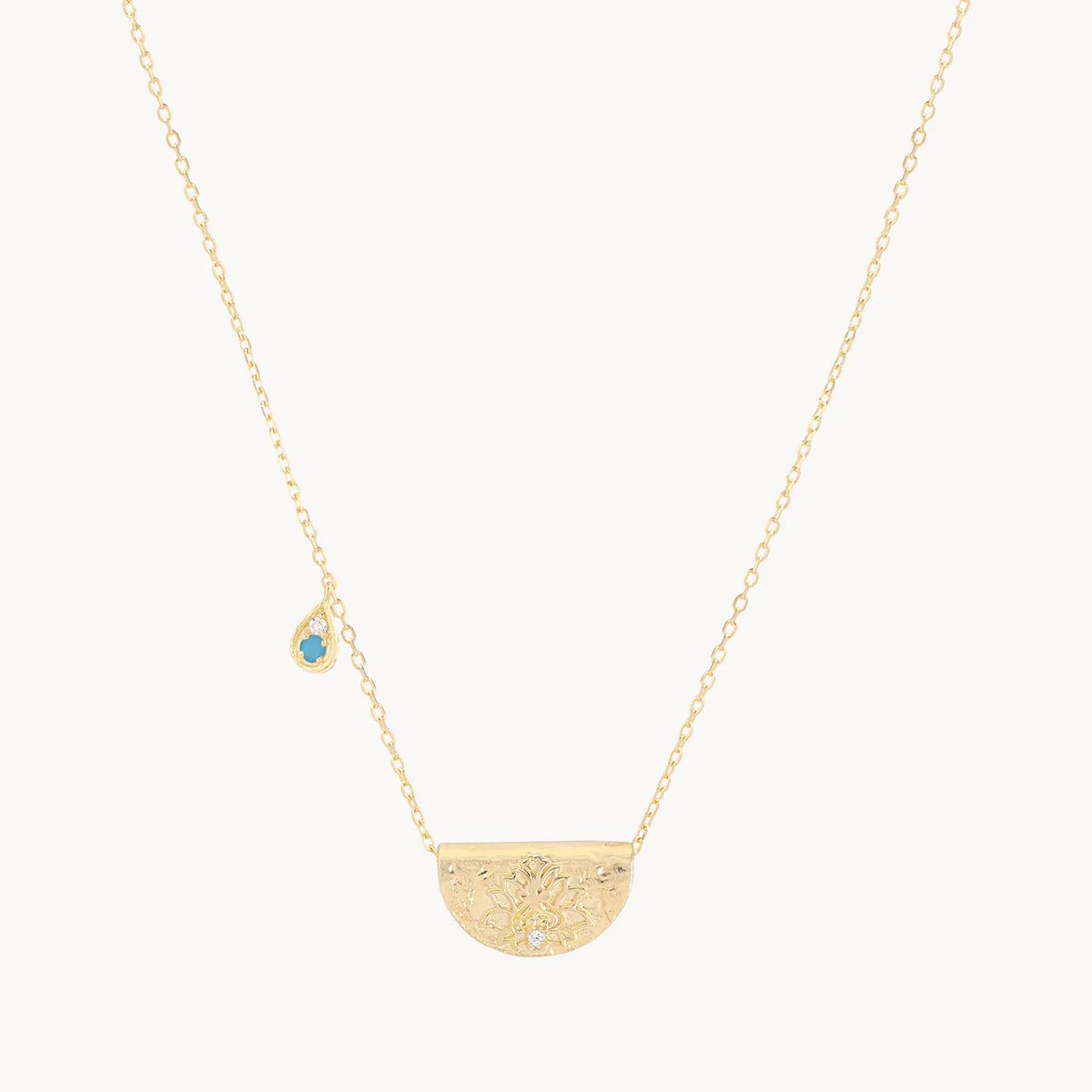 By Charlotte Turquoise Lotus Birthstone Necklace (December), Gold