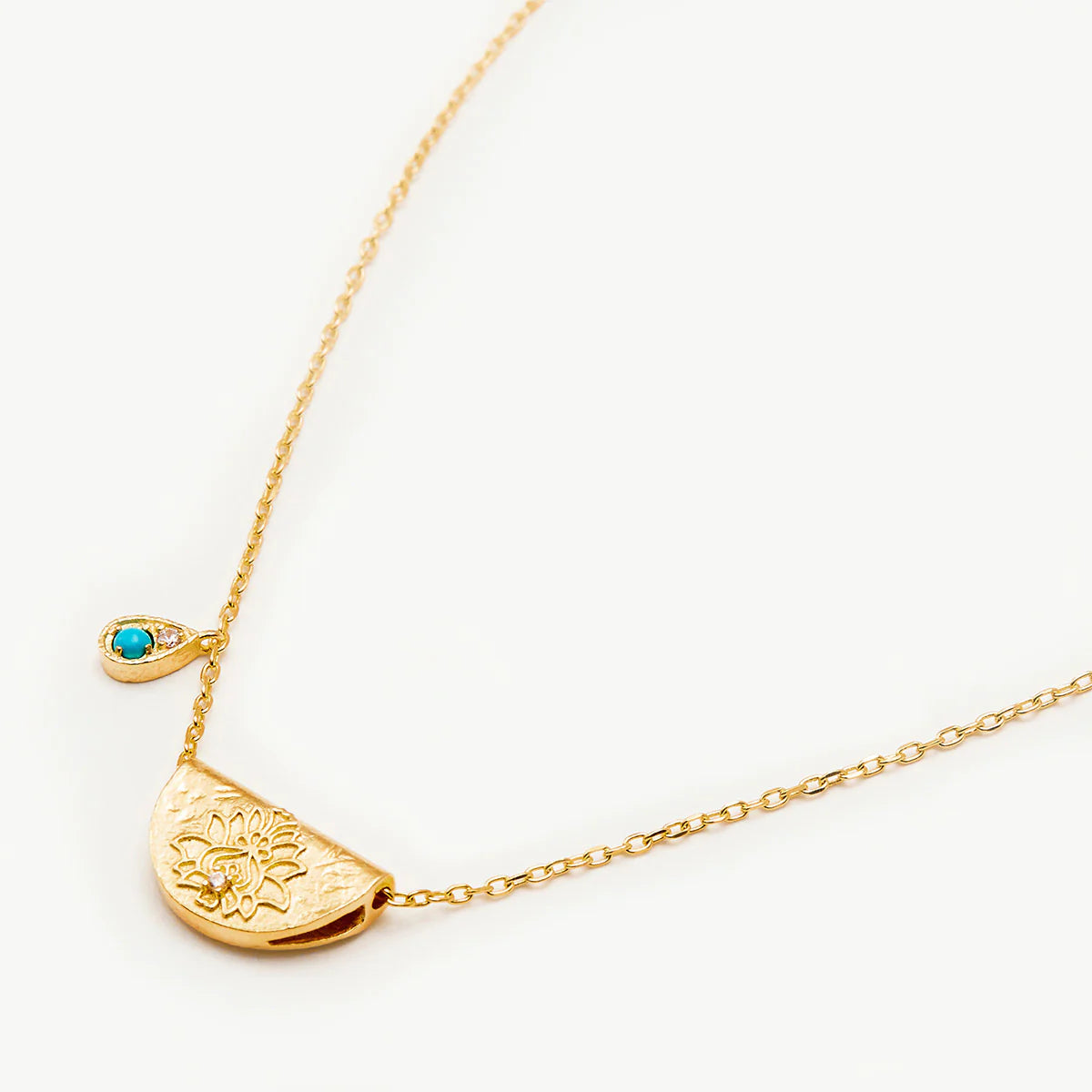 By Charlotte Turquoise Lotus Birthstone Necklace (December), Gold