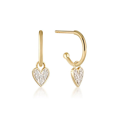 Linda Tahija 9k Gold Diamond Heart Hoop Earrings
