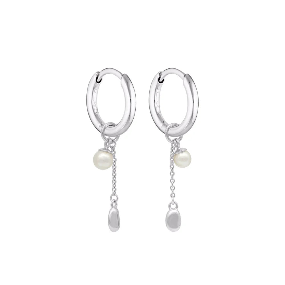 Linda Tahija Lou Pearl Charm Huggie Earrings, Silver