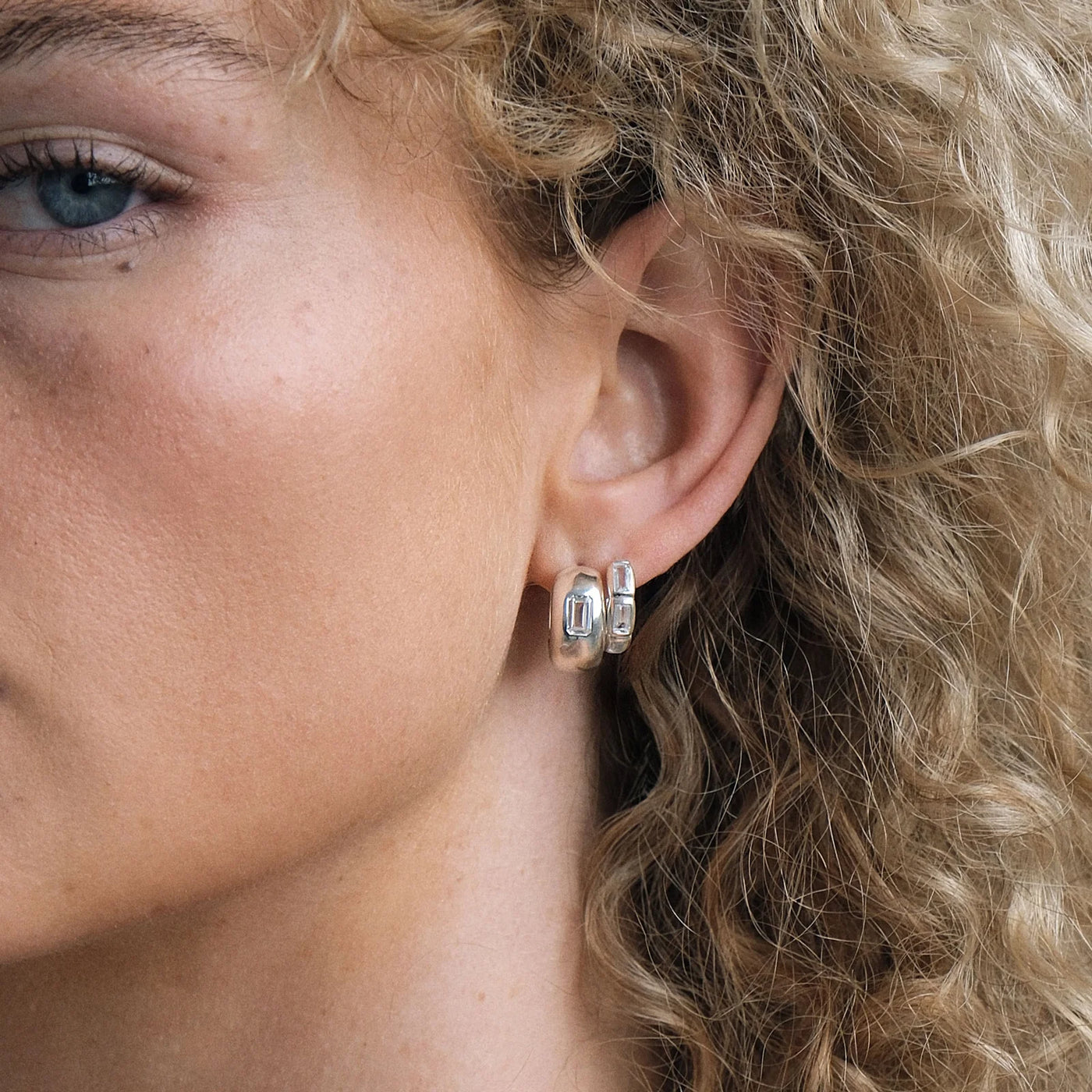 Linda Tahija Rocco Huggie Earrings, Silver