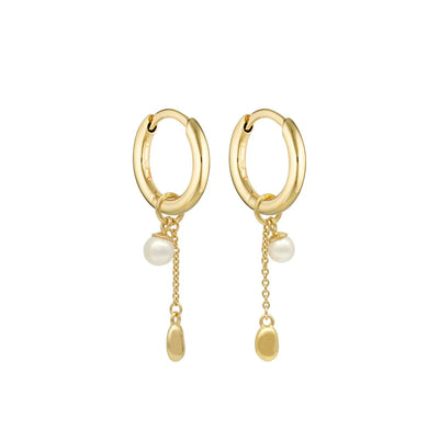 Linda Tahija Lou Pearl Charm Huggie Earrings, Gold
