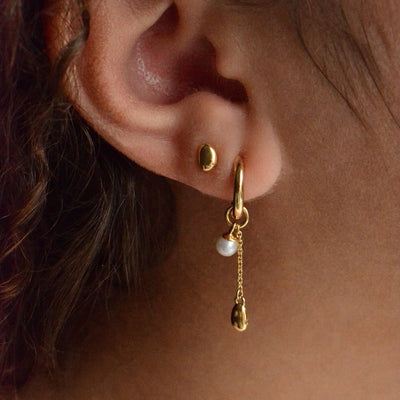 Linda Tahija Lou Pearl Charm Huggie Earrings, Gold