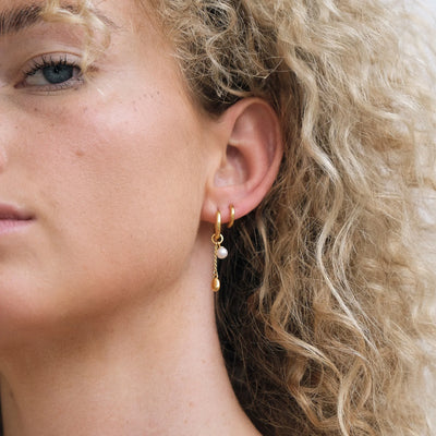 Linda Tahija Lou Pearl Charm Huggie Earrings, Gold