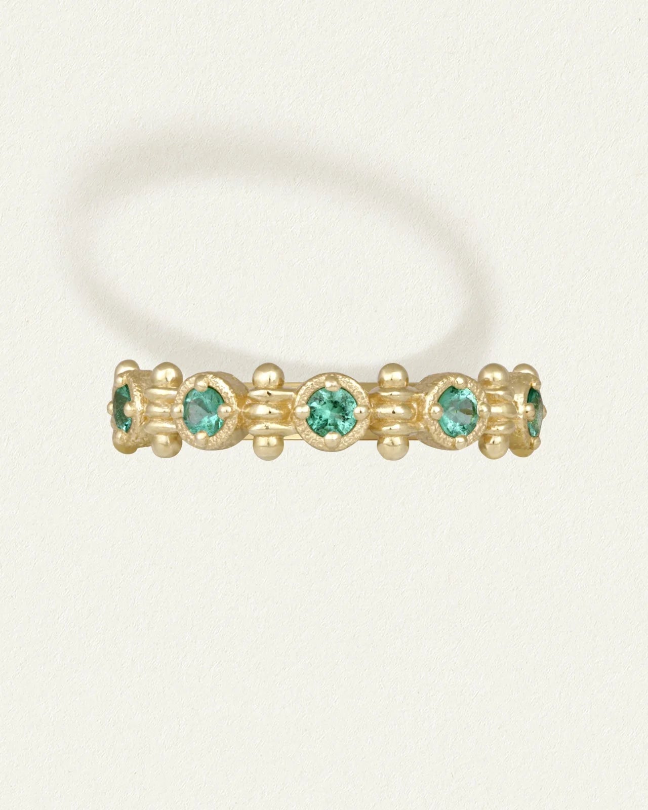 Temple of the Sun Asteria Half Eternity Ring, Emerald, Solid Gold