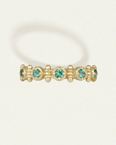 Temple of the Sun Asteria Half Eternity Ring, Emerald, Solid Gold