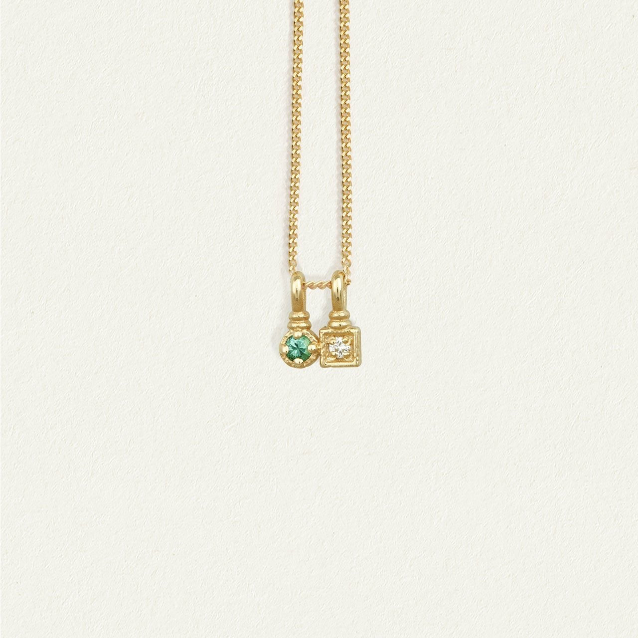 Temple of the Sun Solid Gold Lenci Diamond & Emerald Necklace