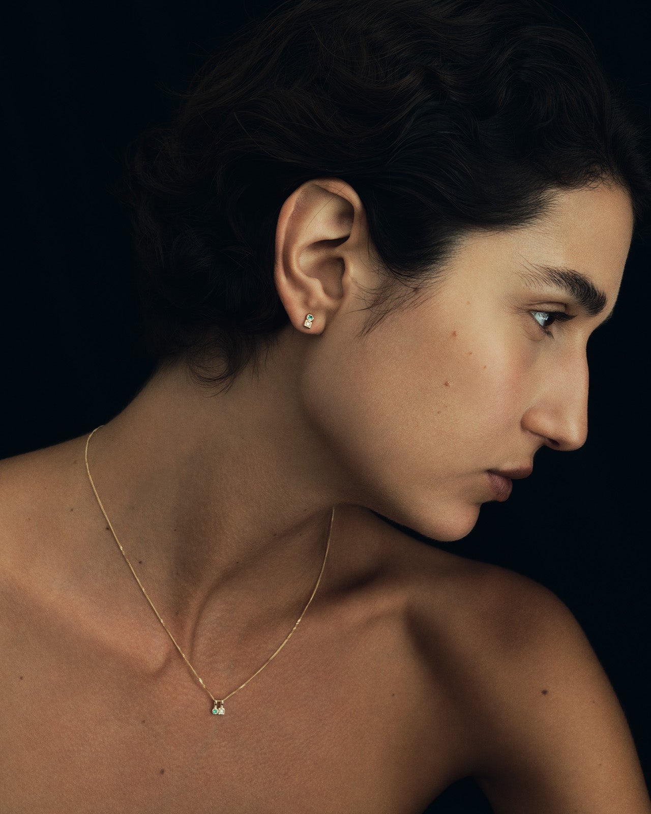 Temple of the Sun Solid Gold Lenci Diamond & Emerald Necklace