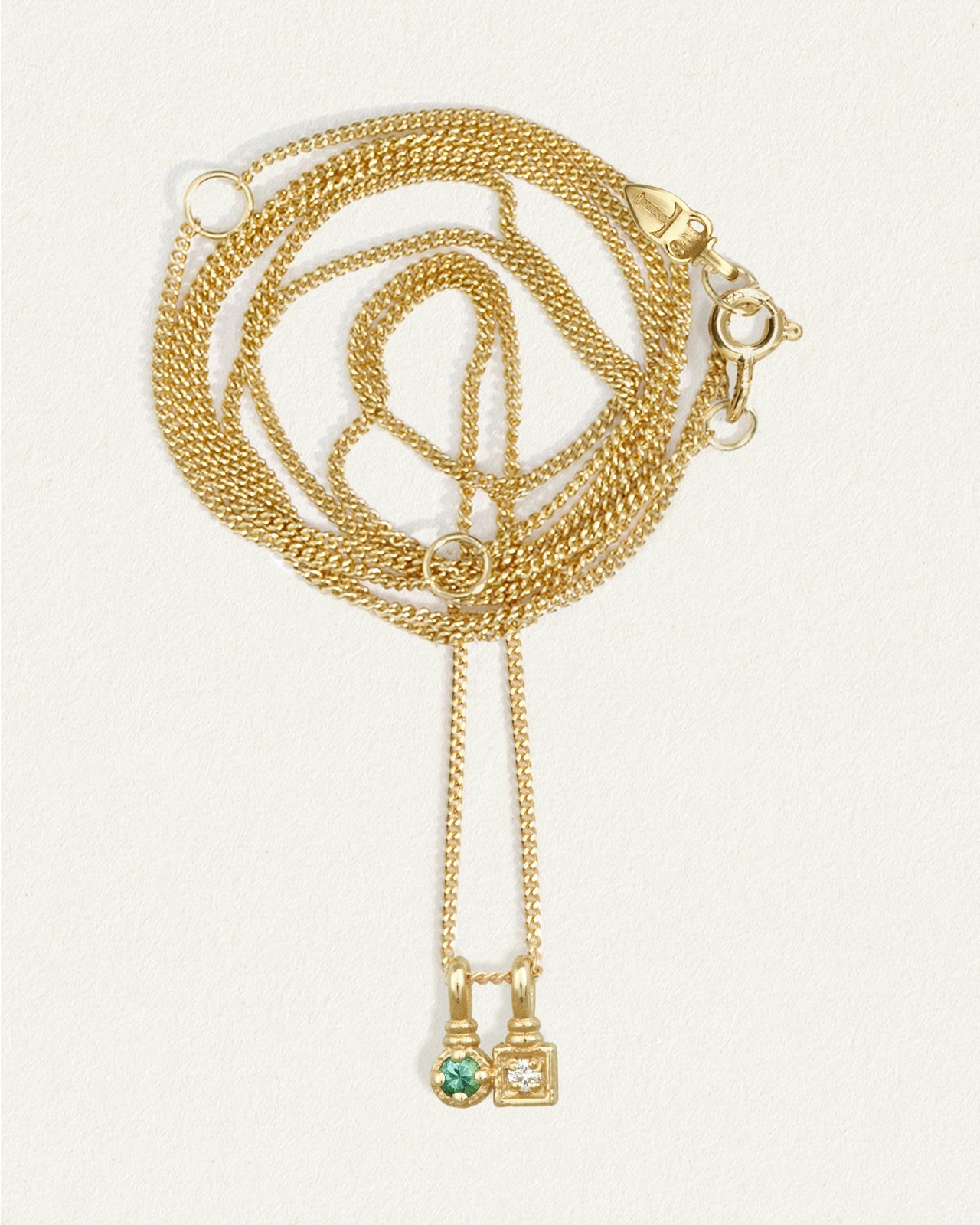 Temple of the Sun Solid Gold Lenci Diamond & Emerald Necklace