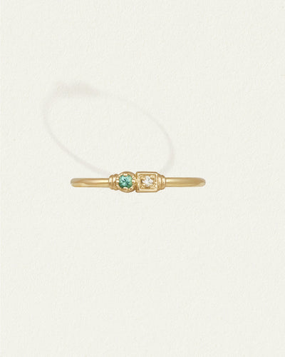 Temple of the Sun Solid Gold Lenci Ring, Diamond & Emerald