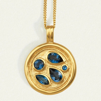 Temple of the Sun Teal Necklace, Gold
