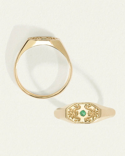 Temple of the Sun Ziya Ring, Emerald, Solid Gold
