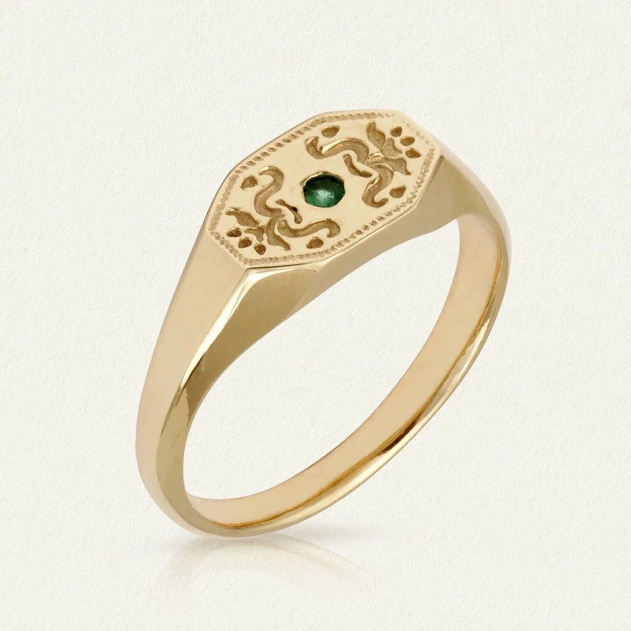 Temple of the Sun Ziya Ring, Emerald, Solid Gold