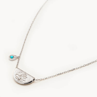 By Charlotte Turquoise Lotus Birthstone Necklace (December), Silver