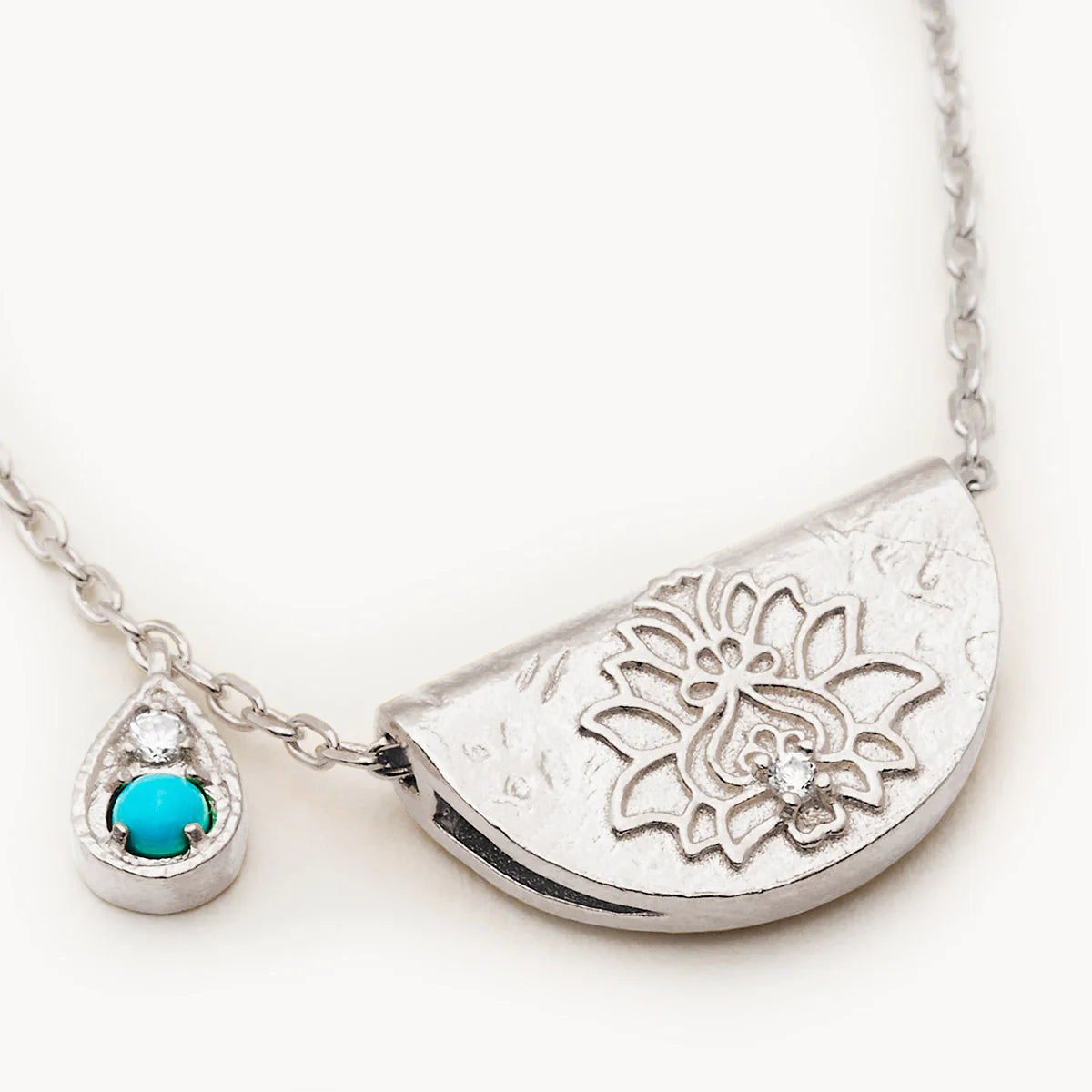 By Charlotte Turquoise Lotus Birthstone Necklace (December), Silver