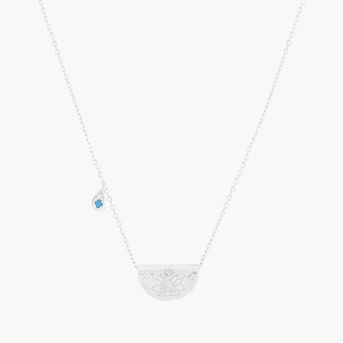 By Charlotte Turquoise Lotus Birthstone Necklace (December), Silver