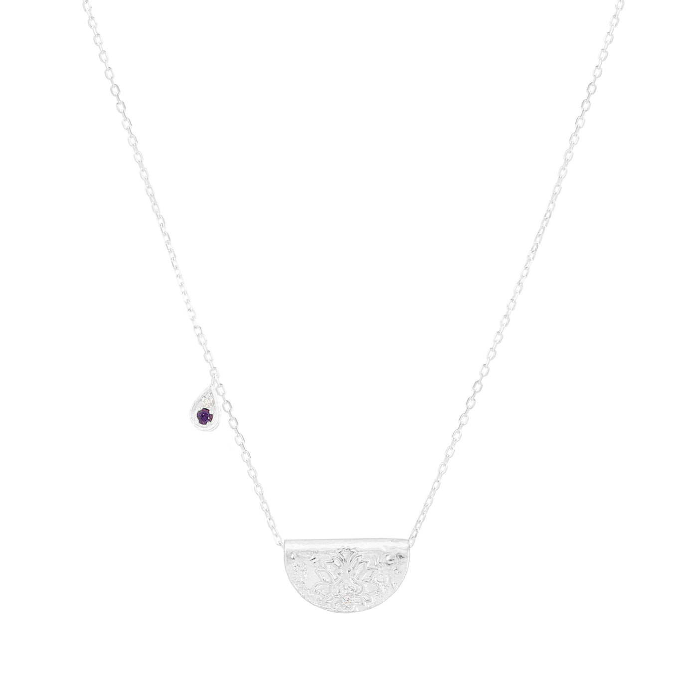 By Charlotte Lotus Birthstone Necklace (February), Silver