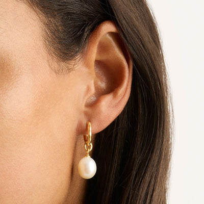 By Charlotte Embrace Stillness Pearl Hoops, Gold or Silver