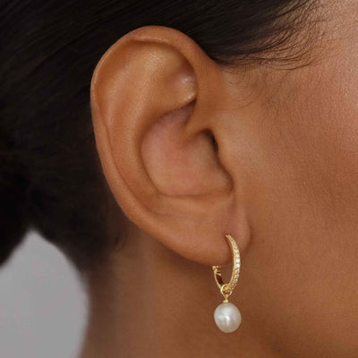 By Charlotte Intention Of Peace Pearl Hoops, Gold or Silver