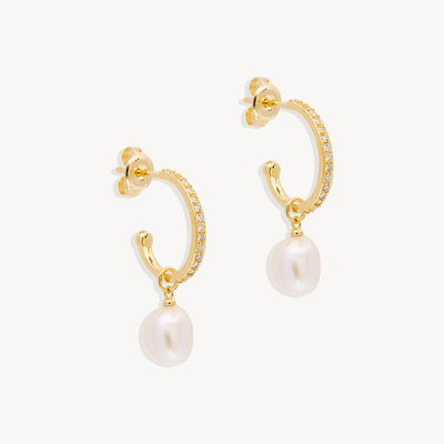 By Charlotte Intention Of Peace Pearl Hoops, Gold or Silver