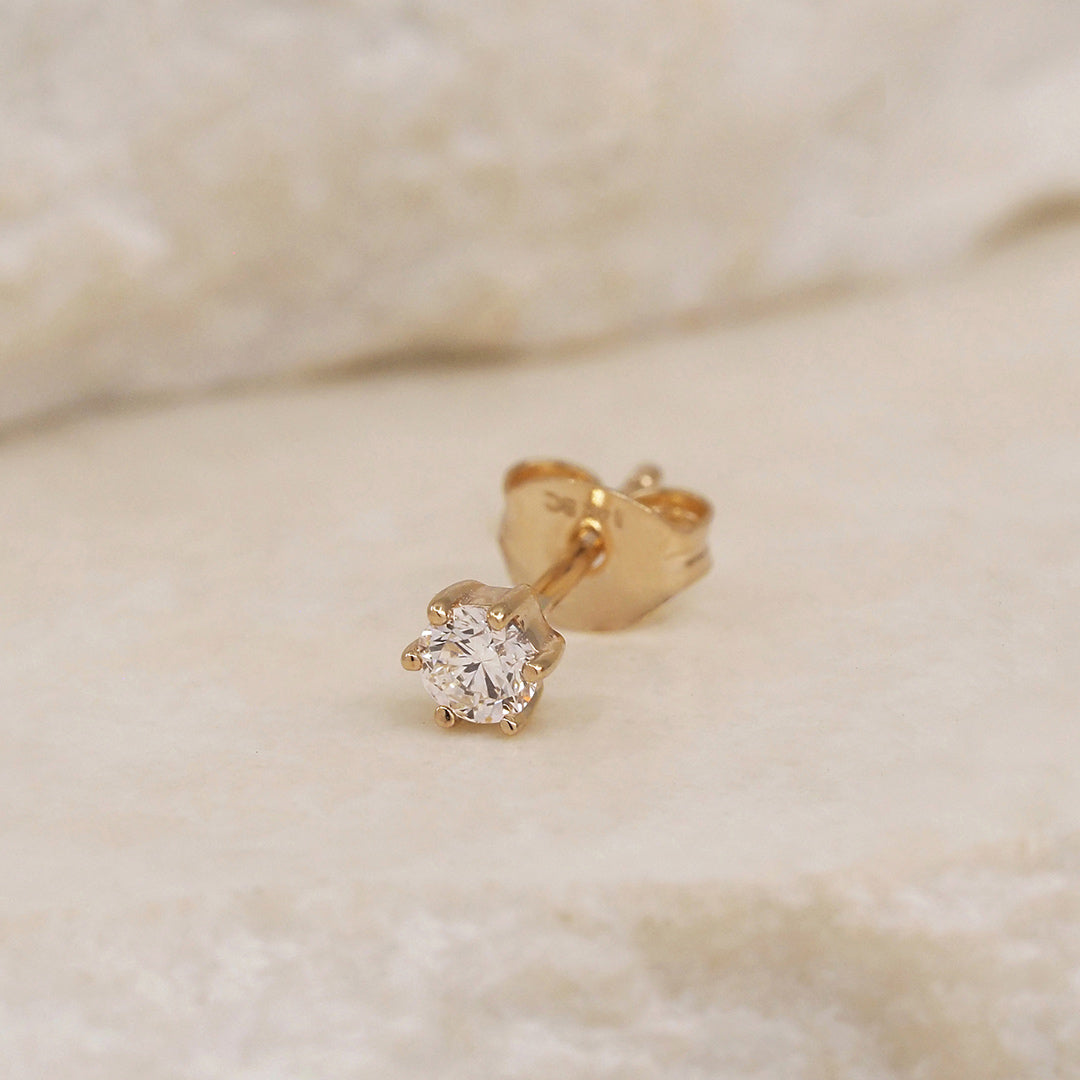 By Charlotte 14k Gold Sweet Droplet Diamond Single Stud Earring, 2mm or 3mm