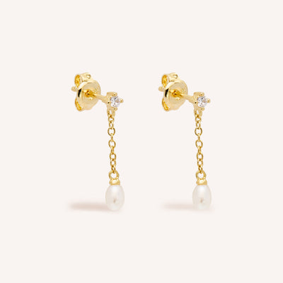 By Charlotte Tear Drop Chain Pearl Earrings, Gold or Silver